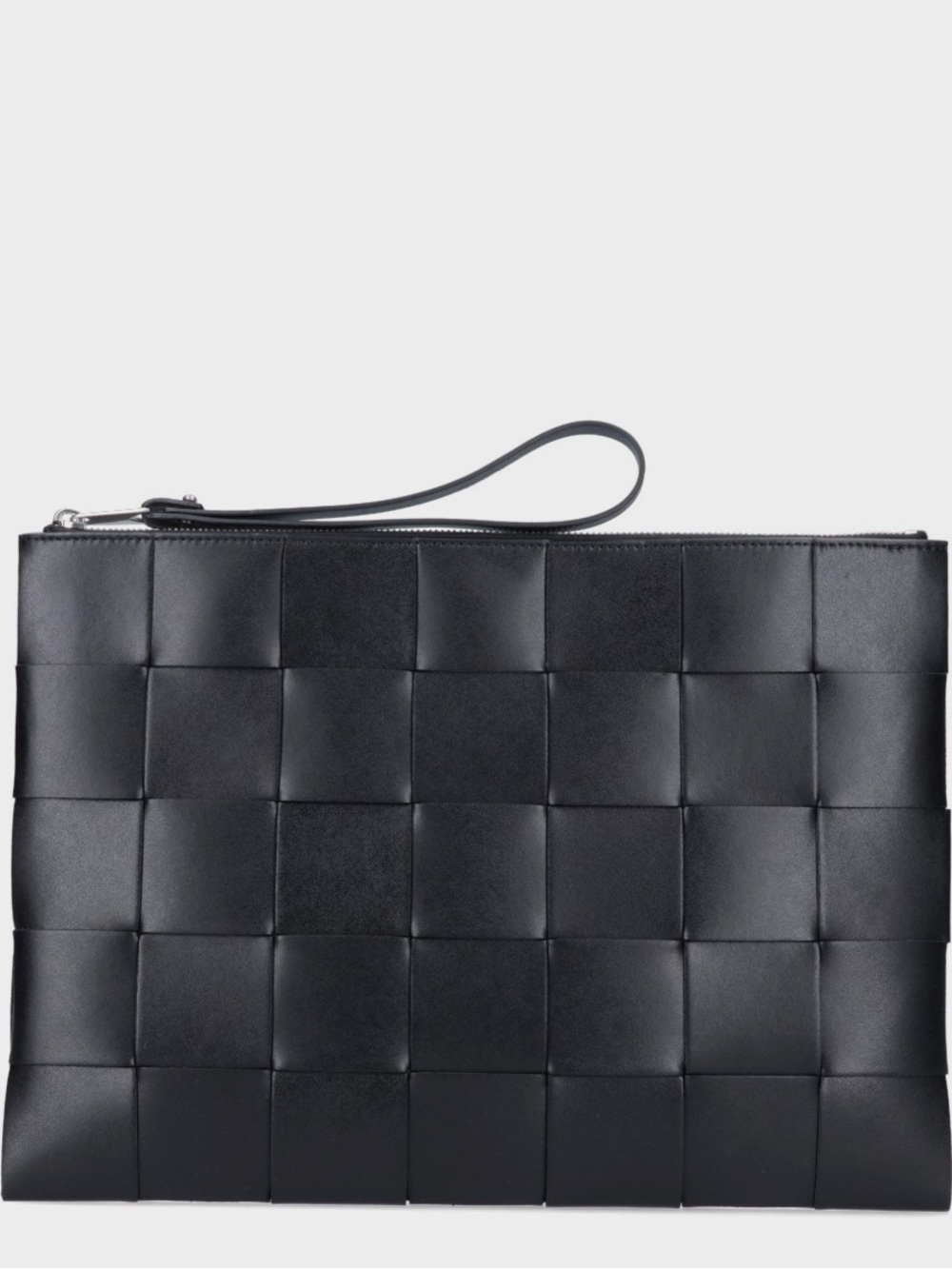 BOTTEGA VENETA / Intrecciato Pouch Woven Leather Wristlet Clutch - Black